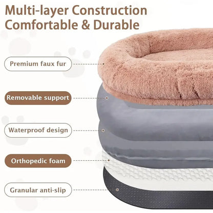 Large Washable Memory Foam Dog Bed with Pillow & Blanket, 71x45x12 Inches, PinkTime-limited