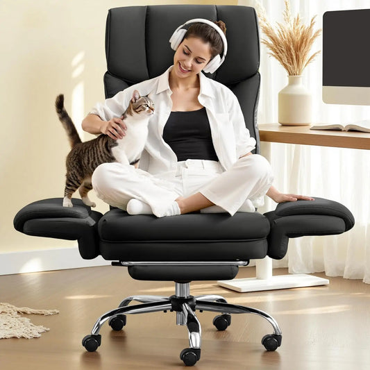 Big and Tall Office Chair, 400LBS Wide Leather Executive Chair, Reversible Armrest for Pets Criss Cross Legged,, Customized