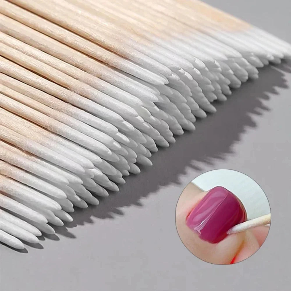 50/100/300/500 Nails Wooden Tip Cotton Stick Buds Disposable Ultra-Detail Corrector Nail Polish Remover Clean Sticks Manicure Tools