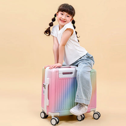 18"Hand Carry Luggage Portable Boarding Baggage 6 Wheels ZIPPER lock luggage Can Sit Down Kids Luggage