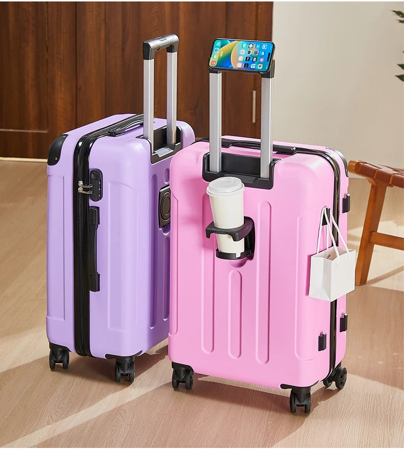 20-28 Inch Luggage Suitcase with Wheels Travel Bag Featuring Cup Holder and Phone Stand - Essential Travel Companion for Safety