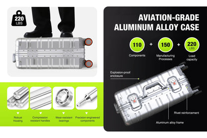 Large-Capacity 100% Aluminum Travel Luggage 20/24/29 Inch 360° Spinner Wheels TSA Lock Carry-On Checked Trolley Suitcase