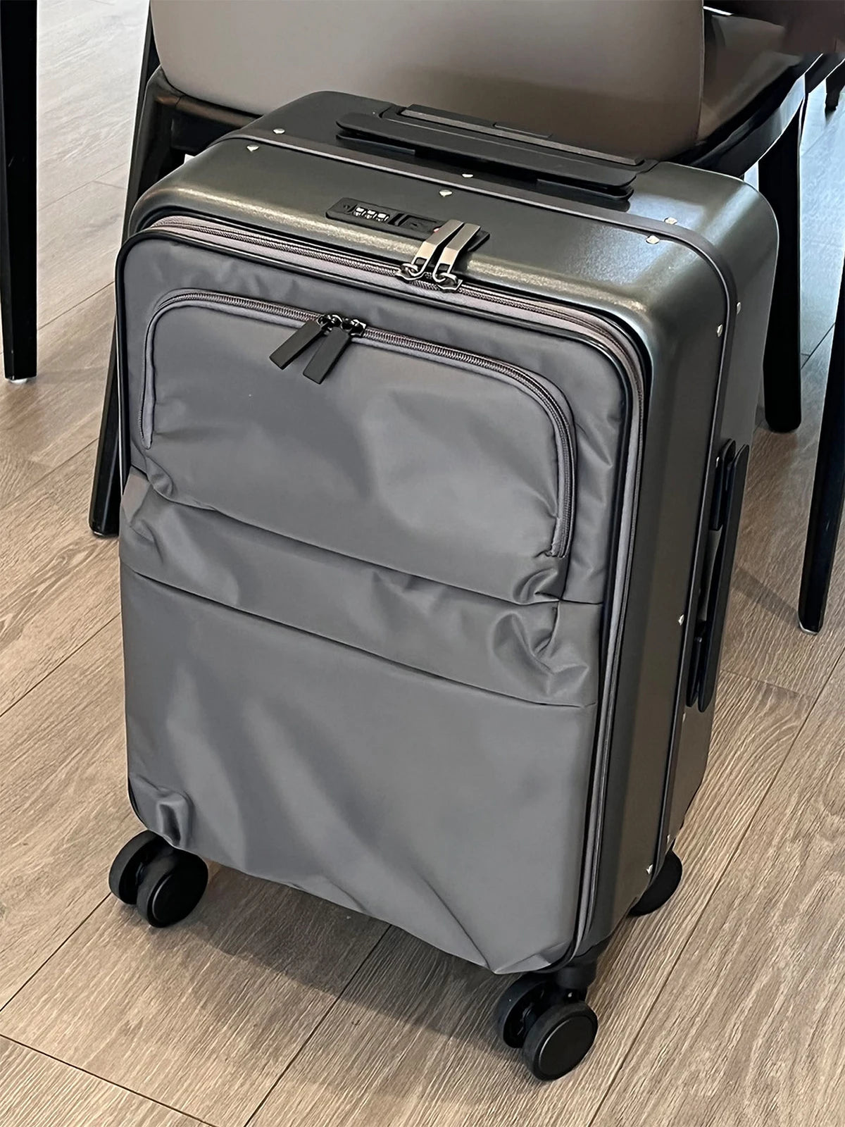 Front Opening Luggage Aluminum Frame Softside Luggage with Spinner Wheels Men Carry-On Luggage Women Travel Trolley Case 20 Inch