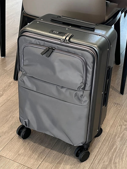 Front Opening Luggage Aluminum Frame Softside Luggage with Spinner Wheels Men Carry-On Luggage Women Travel Trolley Case 20 Inch