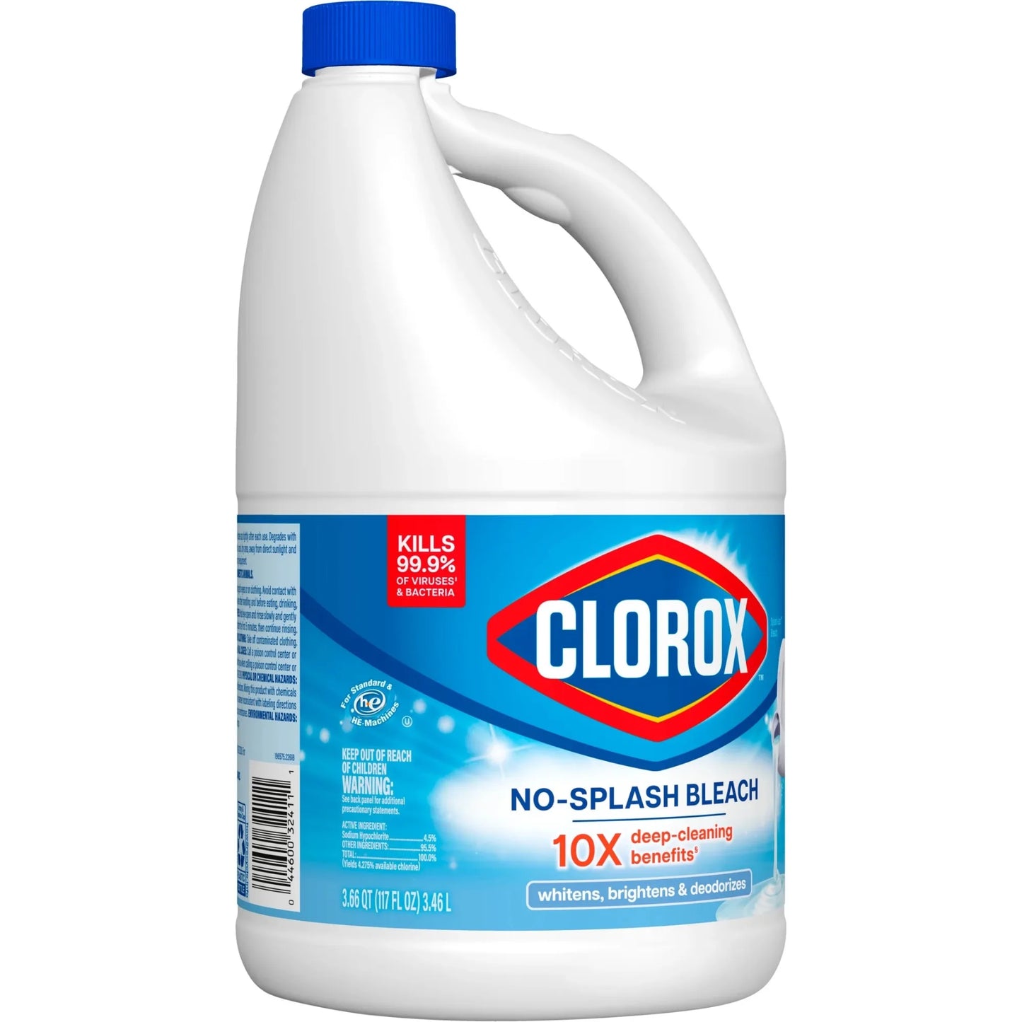 Clorox Splash-Less Liquid Bleach Cleaner, Regular Scent, 10X DEEP CLEANING BENEFITS,117 fl oz