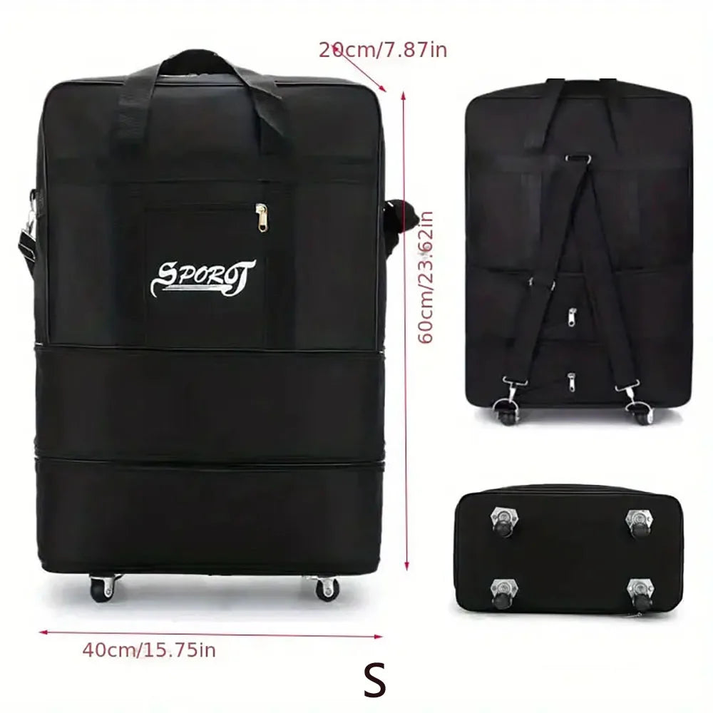 Travelling Pack Wheels For Women Men Expandable Foldable Trolley Luggage Versatile Black Suitcase for Weekend Trip Overnight Bag