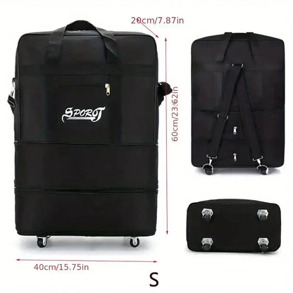 Travelling Pack Wheels For Women Men Expandable Foldable Trolley Luggage Versatile Black Suitcase for Weekend Trip Overnight Bag