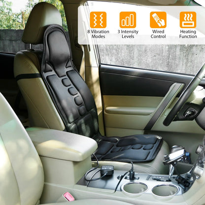 Back Massager Seat Cushion Electric Massage Car Seat Cushion with Heating Function 8 Vibration Modes 3 Intensity Levels