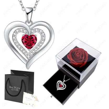 Zircon Heart Pendant Necklace With Rose Bow Box 2025 New Jewelry Set For Girlfriend Mother Christmas Anniversary Valentine Gift