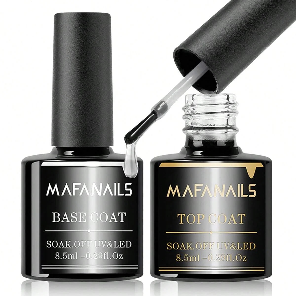 2pcs 8.5ml Base Coat & Top Coat Gel Nail Polish Set - Long Lasting Soak Off LED Nail Lamp Gel Base Top Coat Finish Nail Varnish