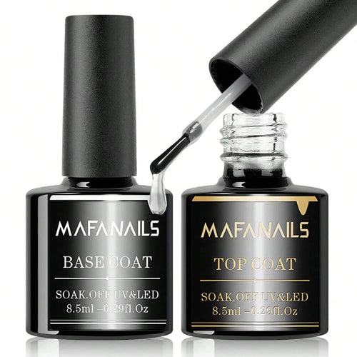 2pcs 8.5ml Base Coat & Top Coat Gel Nail Polish Set - Long Lasting Soak Off LED Nail Lamp Gel Base Top Coat Finish Nail Varnish