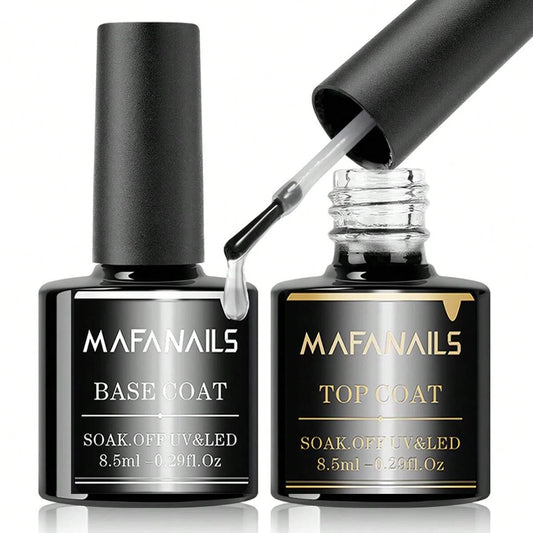 2pcs 8.5ml Base Coat & Top Coat Gel Nail Polish Set - Long Lasting Soak Off LED Nail Lamp Gel Base Top Coat Finish Nail Varnish