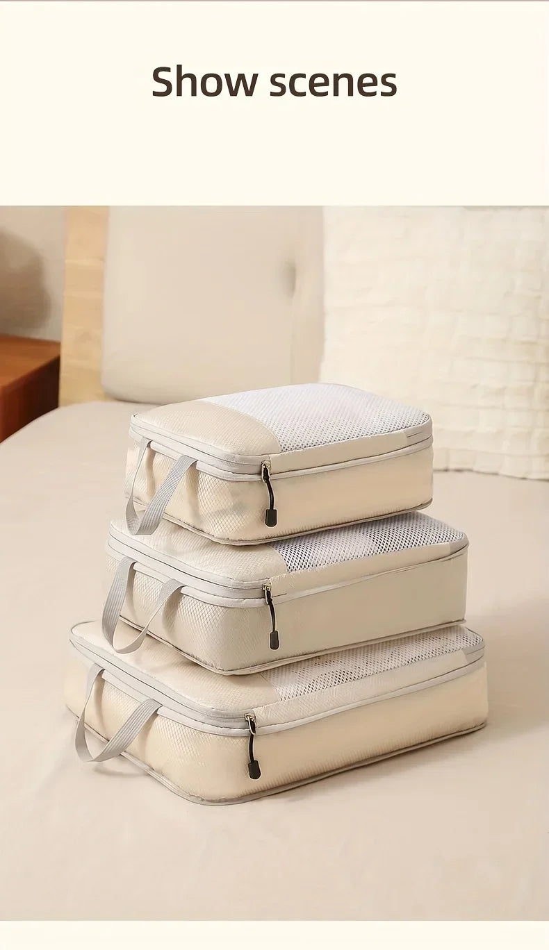 3 Piece Travel Compression Packing Cube, Travel Bag Luggage Organizer Travel Essentials Carry-On Luggage Compression Cube