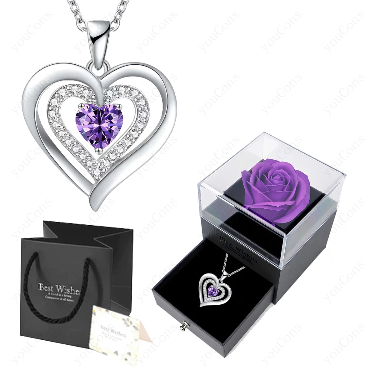 Zircon Heart Pendant Necklace With Rose Bow Box 2025 New Jewelry Set For Girlfriend Mother Christmas Anniversary Valentine Gift