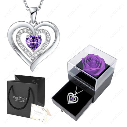Zircon Heart Pendant Necklace With Rose Bow Box 2025 New Jewelry Set For Girlfriend Mother Christmas Anniversary Valentine Gift
