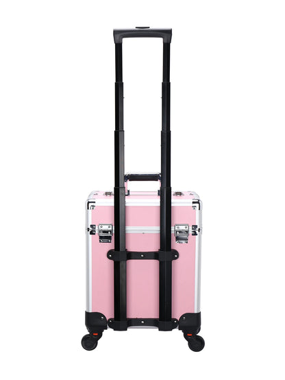 Aluminum Rolling Makeup Case Lockable Cosmetic Salon Organizer Trolley Case with Trays
