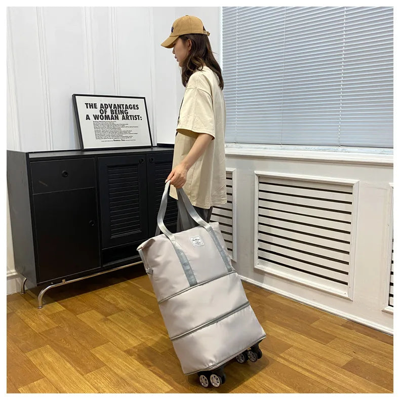 Large Capacity Travel Bag with Spinner Wheels Waterproof Wet Dry Separation Expandable Luggage for Students Business Maternity