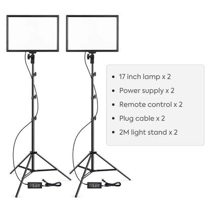 17"/43cm Led Video Lamp Panel Display CRI 95+ Photography Lighting With 2M Stand Remote Light For Beauty Makeup Studio Light Set
