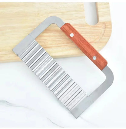 Stainless Steel Wooden Handle Wave Knife Wolf Tooth Potato Knife Potato Chip Cutting Wave Knife Potato Chopper Kitchen Tool