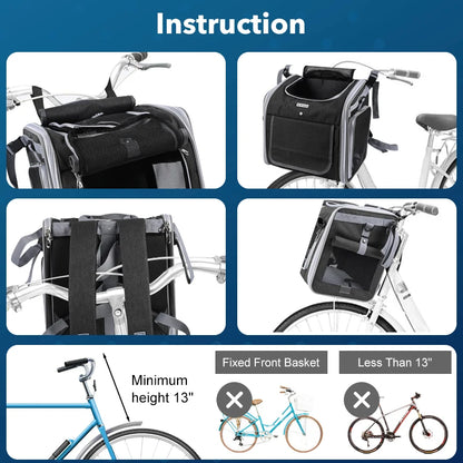 Dog or Cat Bike Basket, Expandable Soft Sided Pet Carrier Backpack with 4 Open Doors, Foldable Dog Bike Carrier