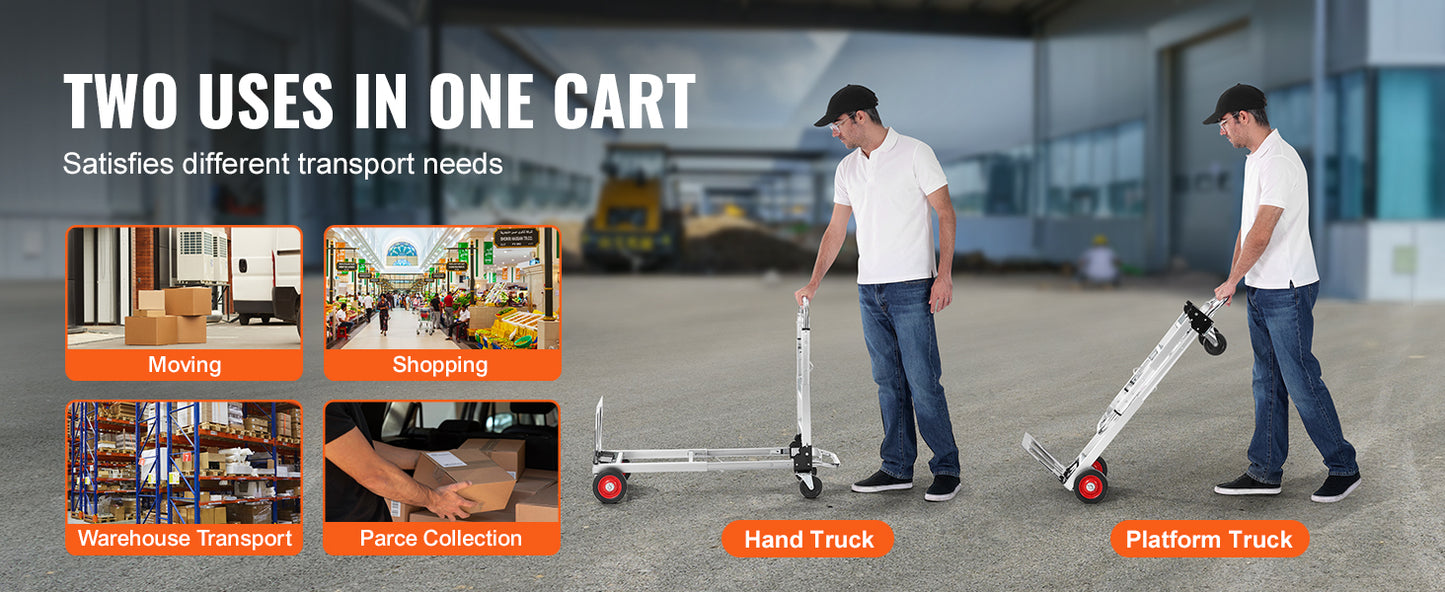 400lbs Folding Hand Truck Lightweight Dolly with Wheels Foldable Luggage Utility Cart for Warehouse Transport Moving