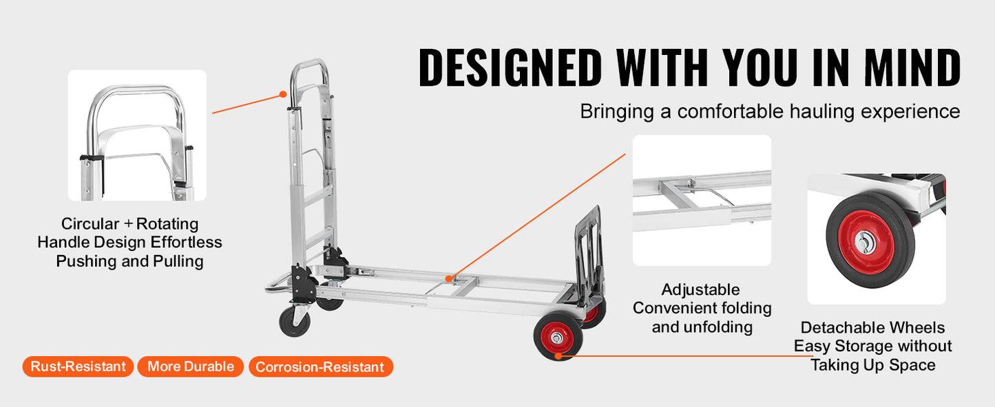 400lbs Folding Hand Truck Lightweight Dolly with Wheels Foldable Luggage Utility Cart for Warehouse Transport Moving